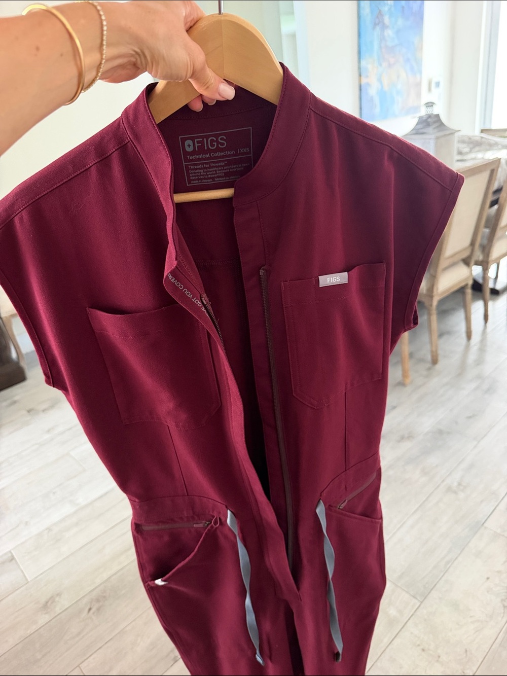 FIGS Burgundy Sleeveless Zip Scrub Jumpsuit